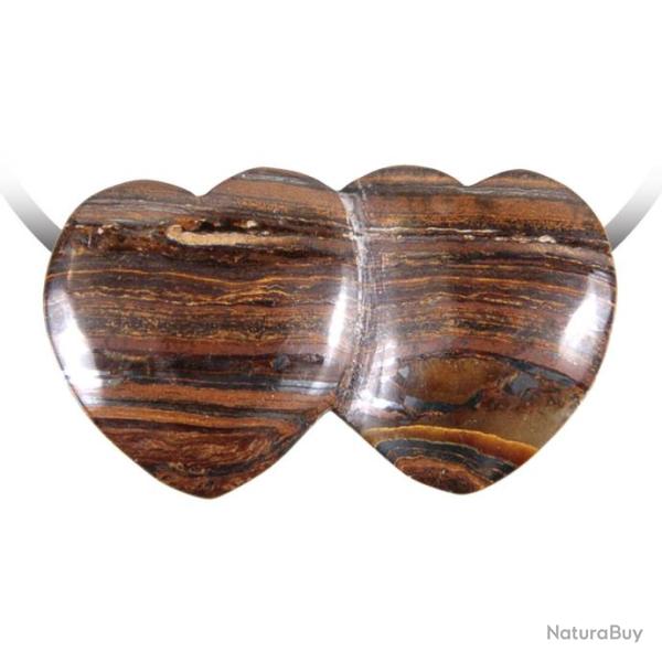 Pendentif double coeur pierre perc�e en oeil de fer