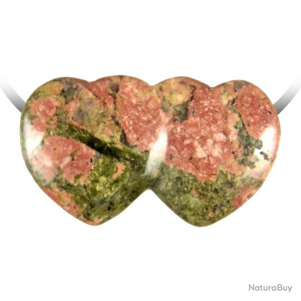 Pendentif double coeur pierre perc�e en unakite
