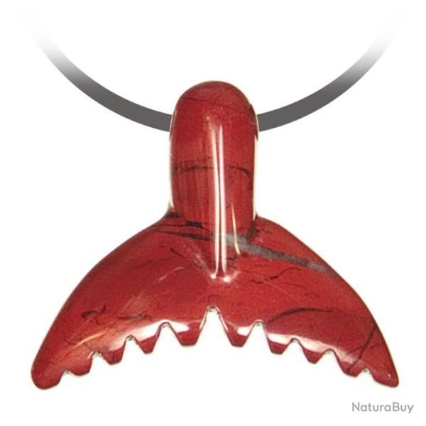 Pendentif pierre perc�e queue de baleine en jaspe rouge