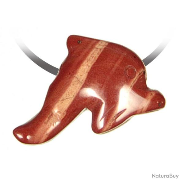 Pendentif pierre perc�e dauphin en jaspe rouge