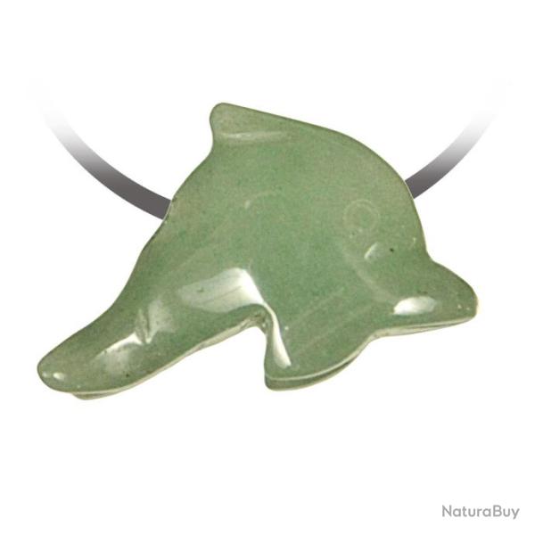 Pendentif pierre perc�e dauphin en aventurine verte