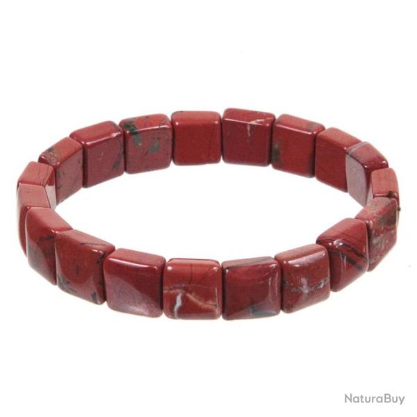 Bracelet perles carr�es en jaspe rouge