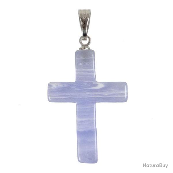 Pendentif croix crucifix en calc�doine bleue