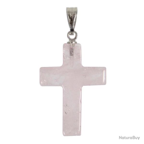 Pendentif croix crucifix en quartz rose