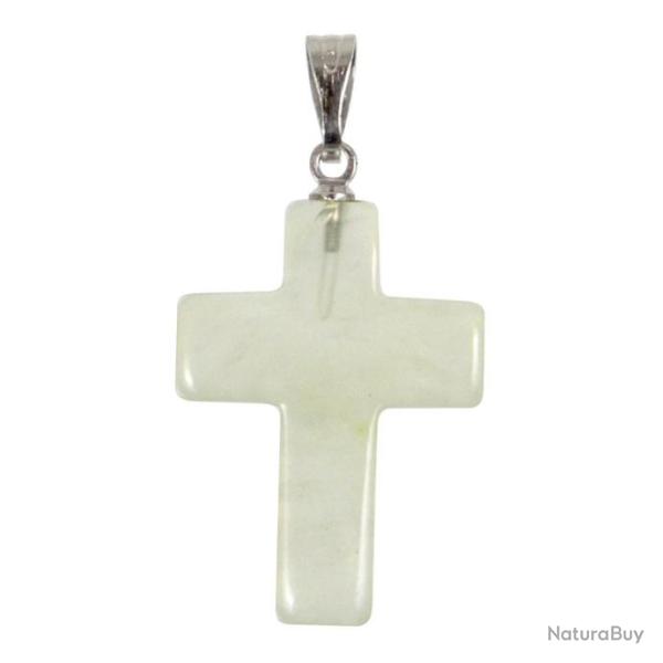 Pendentif croix crucifix en jade vert de Chine