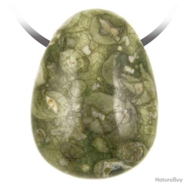 Pendentif goutte pierre perc�e en rhyolite verte