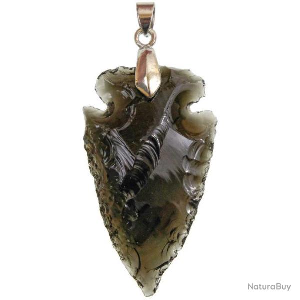 Pendentif fl�che taill�e brute en obsidienne noire