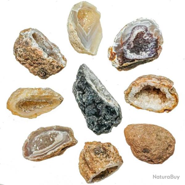 Petite g�ode d'agate sci�e g�odinos - 3 � 5 cm - Lot de 4