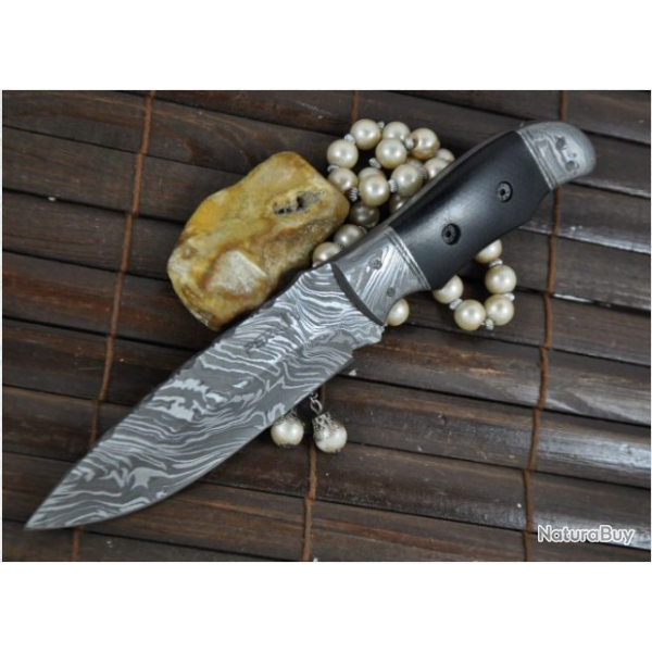 COUTEAU DE CHASSE DAMAS FAIT MAIN   AVEC GAINE CUIR (3)