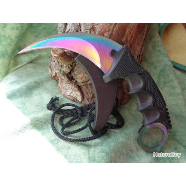 Lot de 3 Couteau Karambit de Cou Lame Acier Spectrum Manche ABS Etui FRN CN211431RB