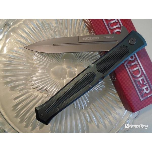 Couteau Stiletto G�ant Lame Acier 440/Titane Manche Aluminium Linerlock Clip Rough Rider RR1861