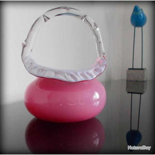 Sublime bouqueti�re en opaline souffl�e rose et blanc d'�poque Napol�on 3 � voir absolument!
