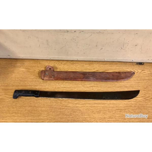 RARE ORIGINAL AUTHENTIQUE US ARMY WW2 MACHETTE LEGITIMUS COLLINS ETUI CUIR MARRON TBE