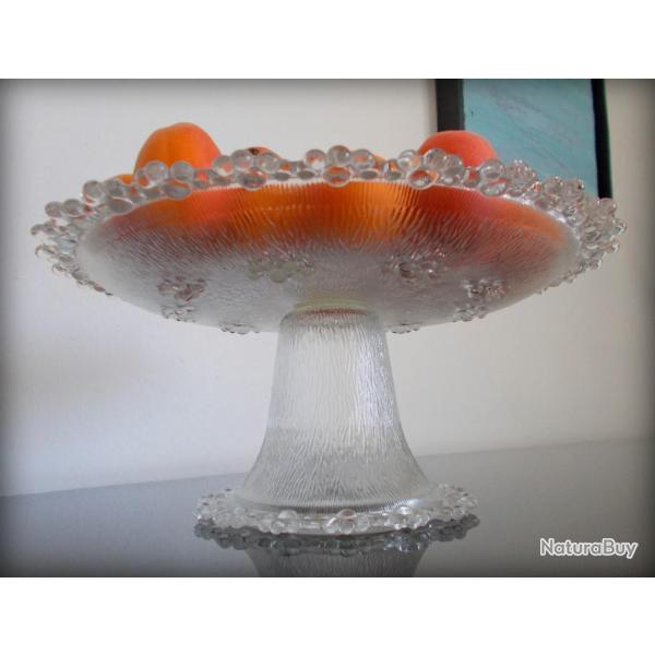 Ancienne coupe � g�teau ou � fruits en verre cristallerie de Portieux d�but XX�me � saisir!!