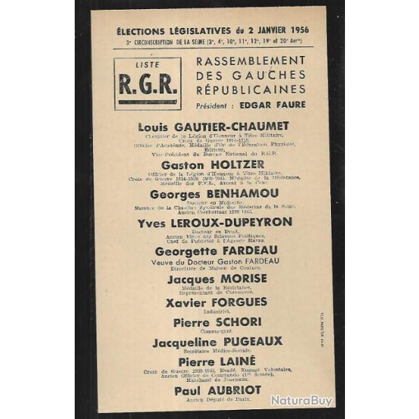 �lections l�gislatives 2 janvier 1956 circonscription de la seine rassemblement des gauches r�public