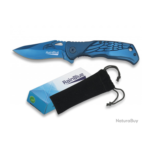Couteau pliant de poche lame de 8 cm  � RainBlue � d�cor Aigle couleur bleu