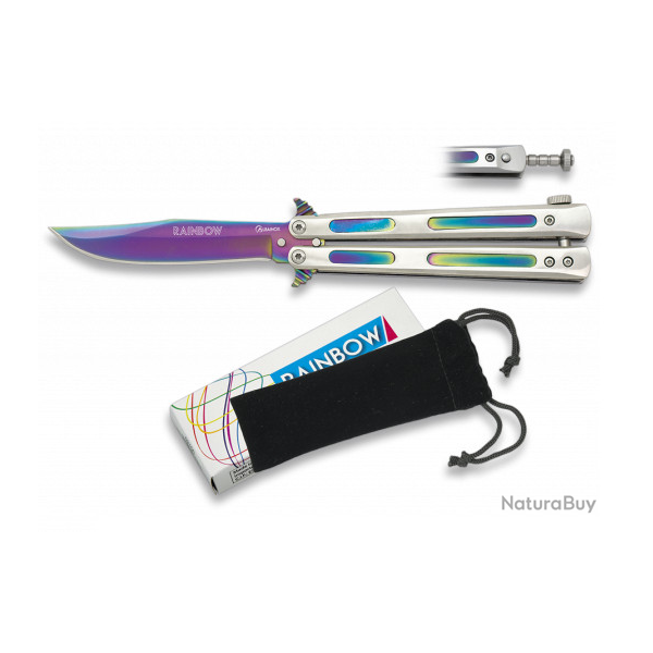 Couteau  PAPILLON lame de 10 pour militaire � RAINBOW � couleur Arc en Ciel