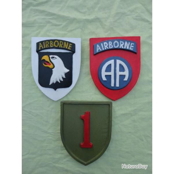 Trio Blason : 101�me Airborne + 82�me Airborne + Big Red One - Polychrome - avec accroche