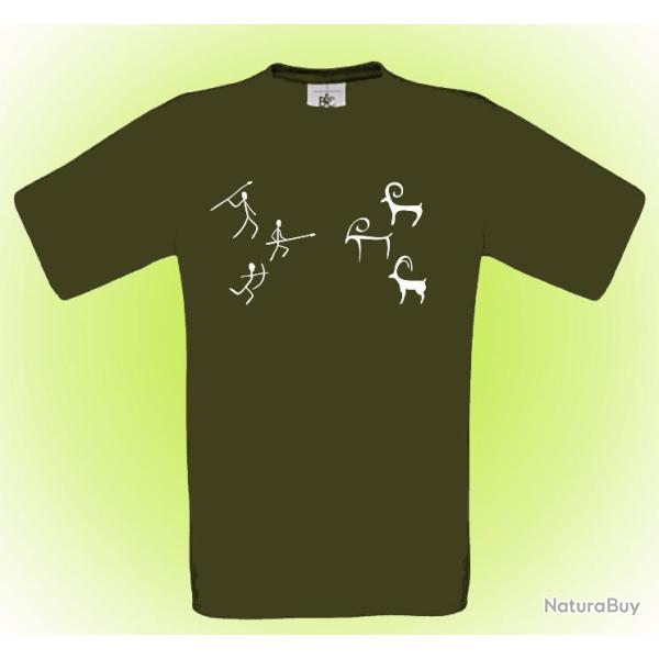 Tee-shirt kaki, vert ou marron avec impression Chasse pr�historique