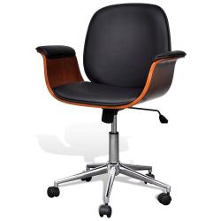 Fauteuil chaise si&egrave;ge de bureau luxe pivotant ergonomique avec accoudoir bois et noir 0502022
