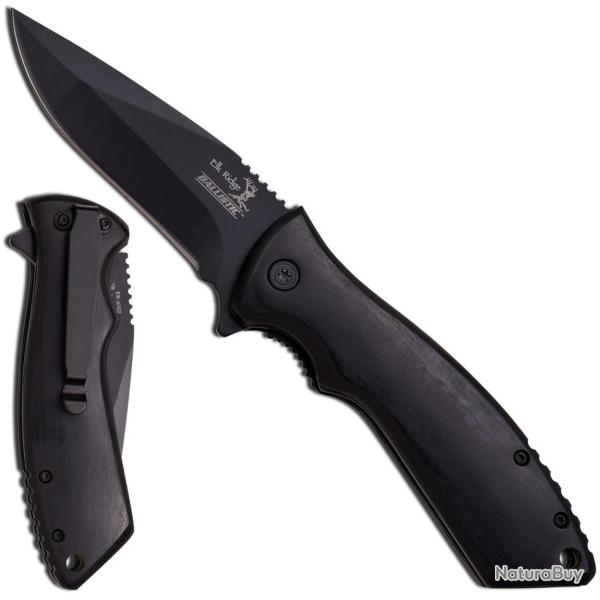 ELK RIDGE COUTEAU MANCHE BOIS+CLIP-LAME NOIRE 8.25CM OUVERTURE FACILE / ER-A002 - ER-A002BK