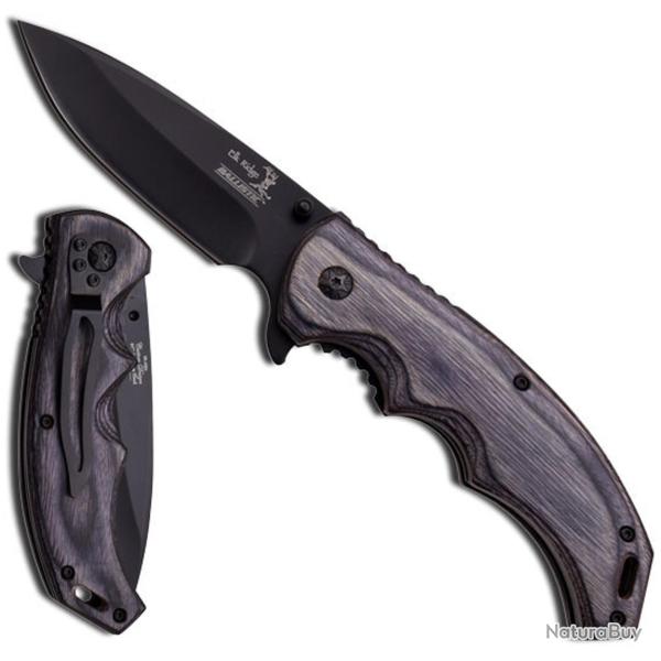 ELK RIDGE COUTEAU MANCHE 12.07CM BOIS+CLIP-LAME 8.89CM OUVERTURE FACILE /ER-A004 - ER-A004GY