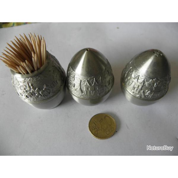 vintage sel et poivre + porte cure-dents metal blanc