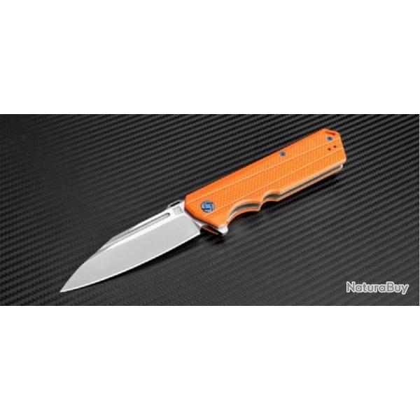 Couteau Artisan Littoral Lame Acier D2 Manche Orange G-10 Linerlock Clip Pivot Cramique ATZ1703POE