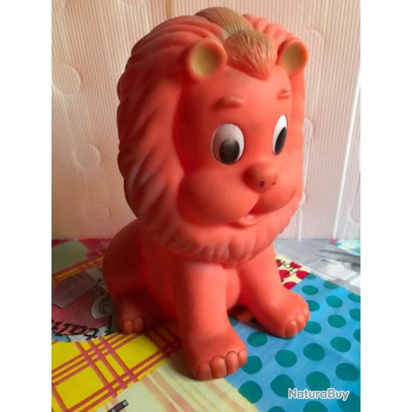 jouet vintage pouet lion orange  galtoys caoutchouc