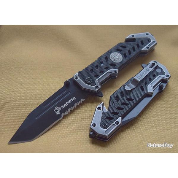 Couteau Tactical USMC Marines A/O Extraction & Evasion Tanto Acier Inox Manche Alu USMA1052BK