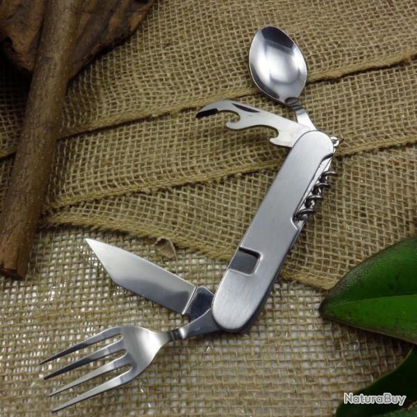 Lot de 4 Couteaux de Camping Lame Cuill�re Fourchette Ouvre Boites Tire Bouchons CN2108446