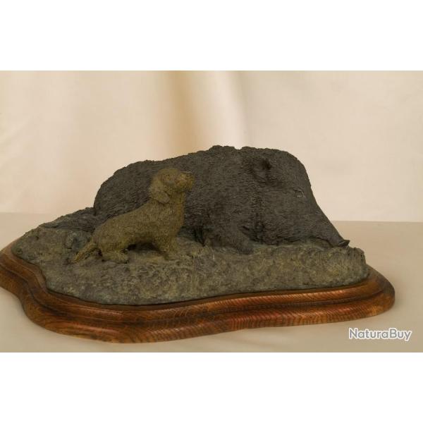 BRONZE ANIMALIER - SANGLIER ET CHIEN
