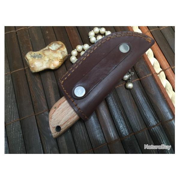 Petit couteau de chasse artisanal - Full Tang - Acier Damas - Couteau de cou (fbk)