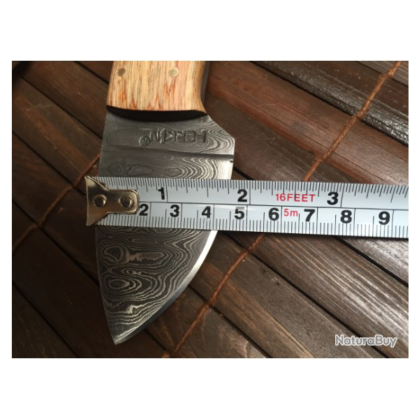 Petit couteau de chasse artisanal - Full Tang - Acier Damas - Couteau de cou (4)