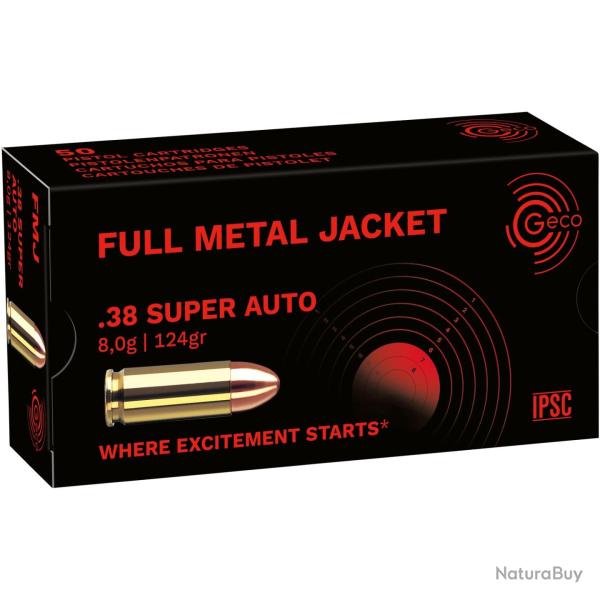 GECO .38 Super Auto blinde  tte ronde 124grs. (Calibre: .38 Super Auto)