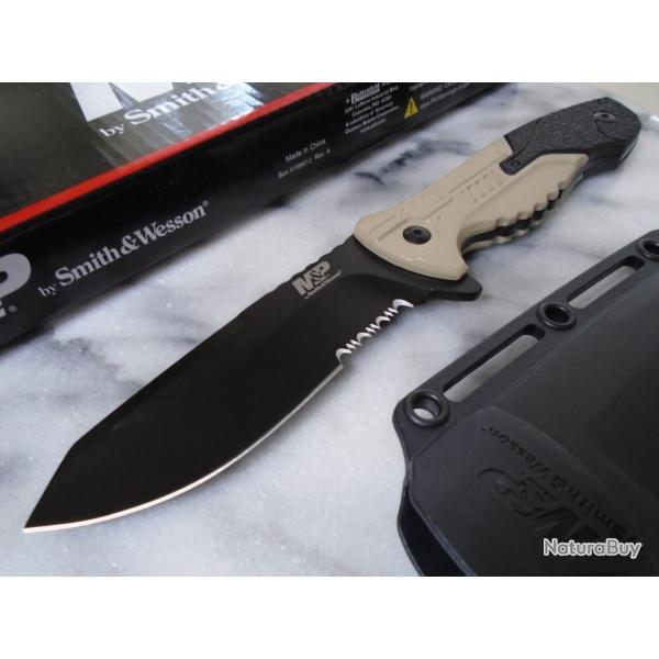 Couteau Tactical Smith&Wesson M&P Lame Acier 8Cr13MoV Manche Aluminium Etui Thermoplastic SWMPF2CS