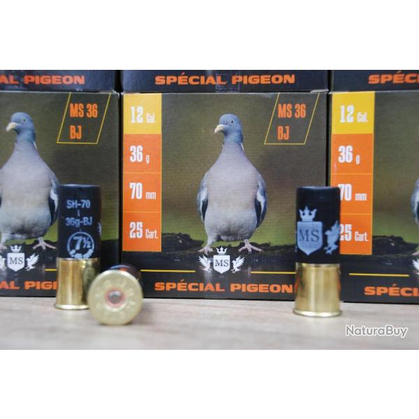 CARTOUCHES CHASSE MS SPECIAL PIGEON   CALIBRE 12 BJ en 36 GR   A PRIX PROMO !!!!      CARTON DE 250