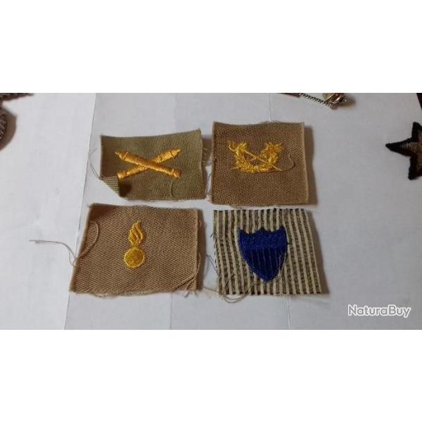 Lot de 4 collars tissus us Artillerie g�nie tr�sorier et justice militaire ww2 original