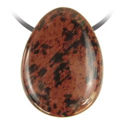 Pendentif goutte pierre perc&eacute;e en obsidienne acajou
