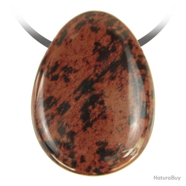 Pendentif goutte pierre perc�e en obsidienne acajou
