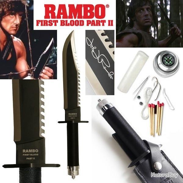 COUTEAU Poignard tactique de Survie Rambow II avec tui Cuir