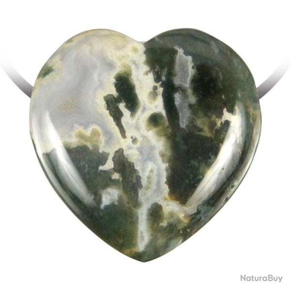 Pendentif coeur pierre perc�e en agate mousse