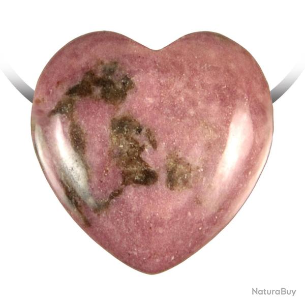 Pendentif coeur pierre perc�e en rhodonite