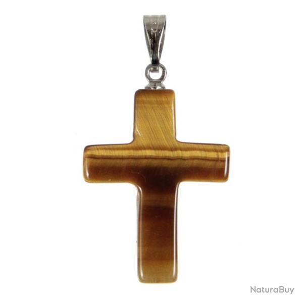 Pendentif croix crucifix en oeil de tigre