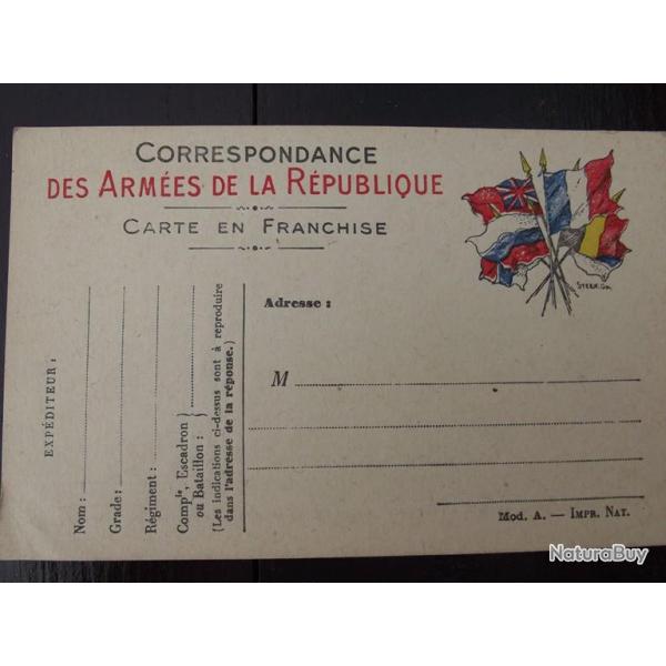 NEUVE D'ORIGINE !!! Carte de correspondance de la r�publique en TBE