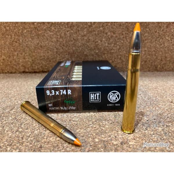 1 BOITE DE MUNITIONS CHASSE RWS CAL: 9.3x74R HIT 16.2g