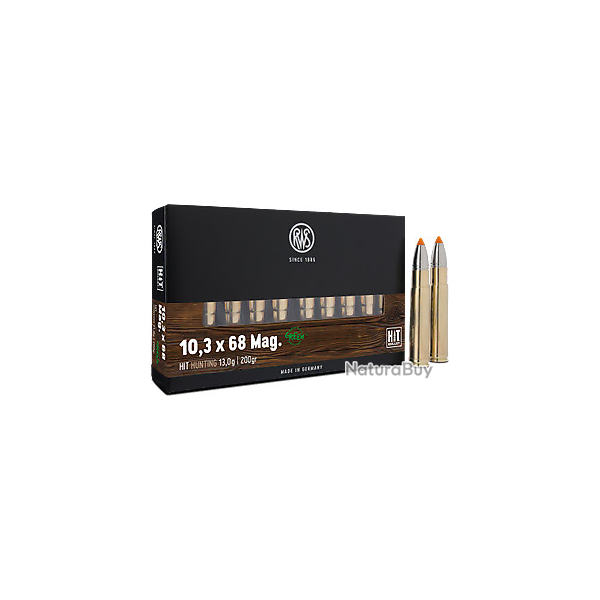 1 BOITE DE MUNITIONS CHASSE RWS CAL: 10.3X68 MAG  HIT 13.0 GR