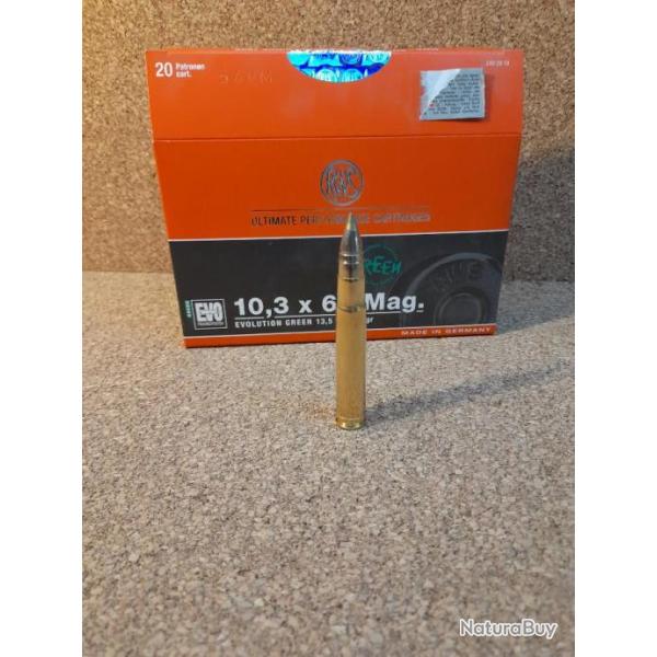 1 BOITE DE MUNITIONS CHASSE RWS 10.3X68 MAG   EVO GREEN 13.5 GR