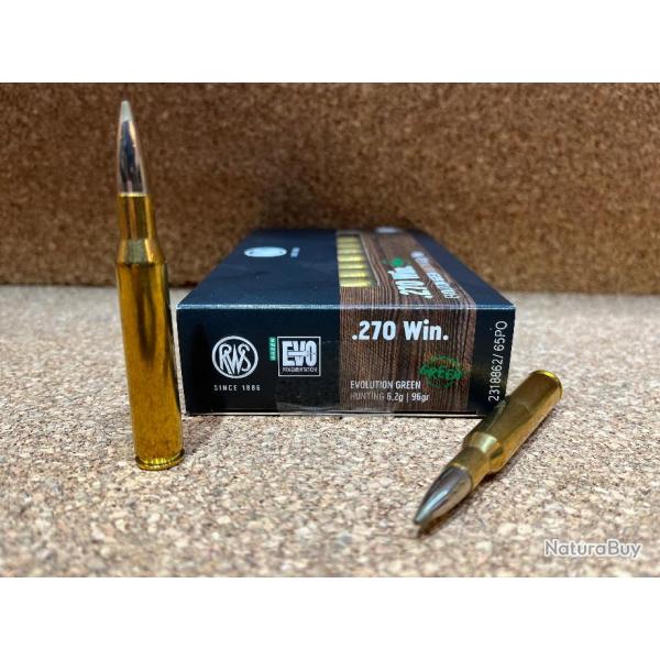 1 BOITE DE MUNITIONS RWS CAL:270 WIN EVO GREEN 6.2gr