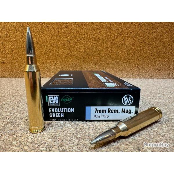 2 BOITES DE MUNITIONS RWS CAL: 7mm REM MAG EVO GREEN 8.2GR